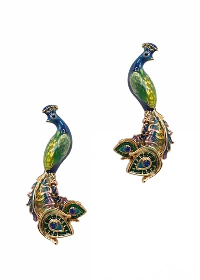 Bill Skinner Peacock Stud Earrings Green