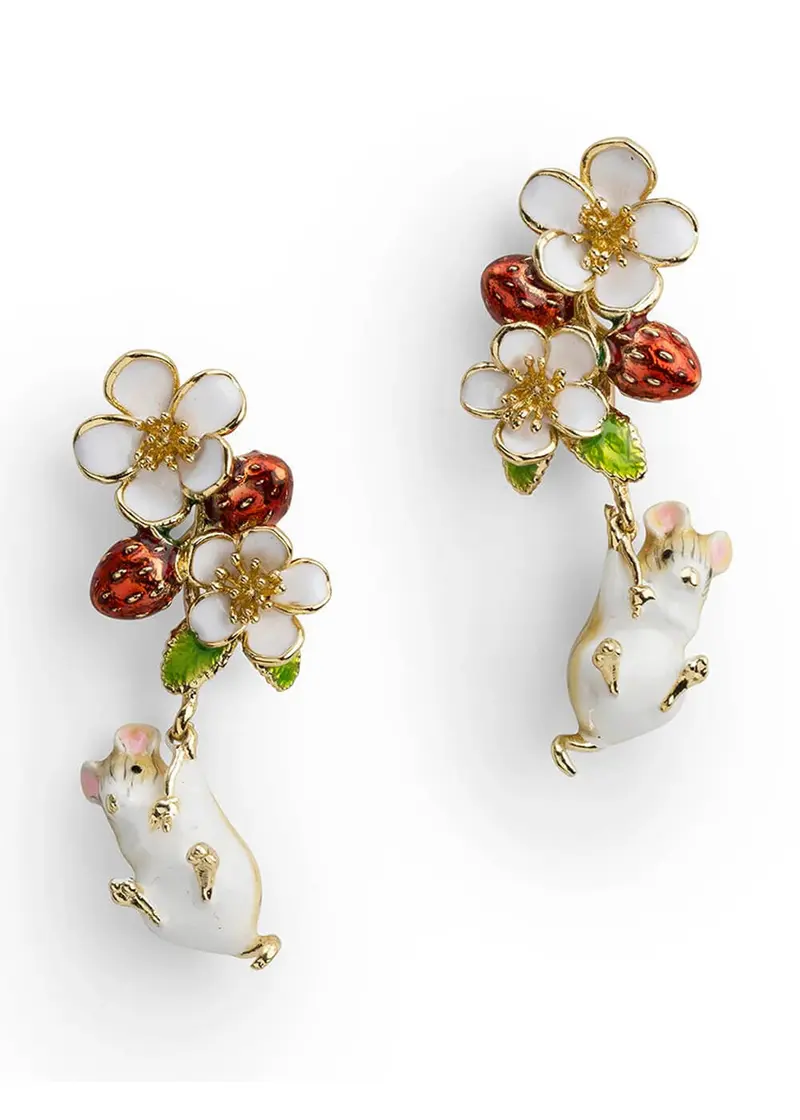 Bill Skinner Strawberry Hanging Mouse Earrings