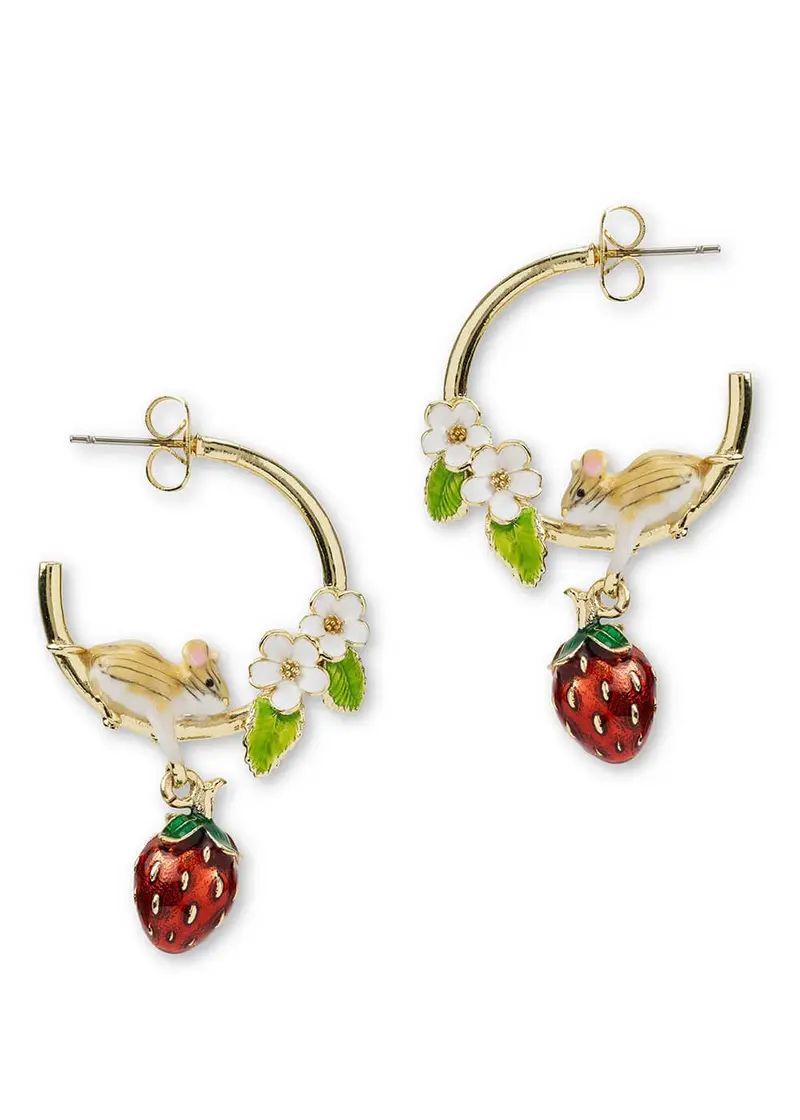 Bill Skinner Strawberry & Mouse Hoop Earrings