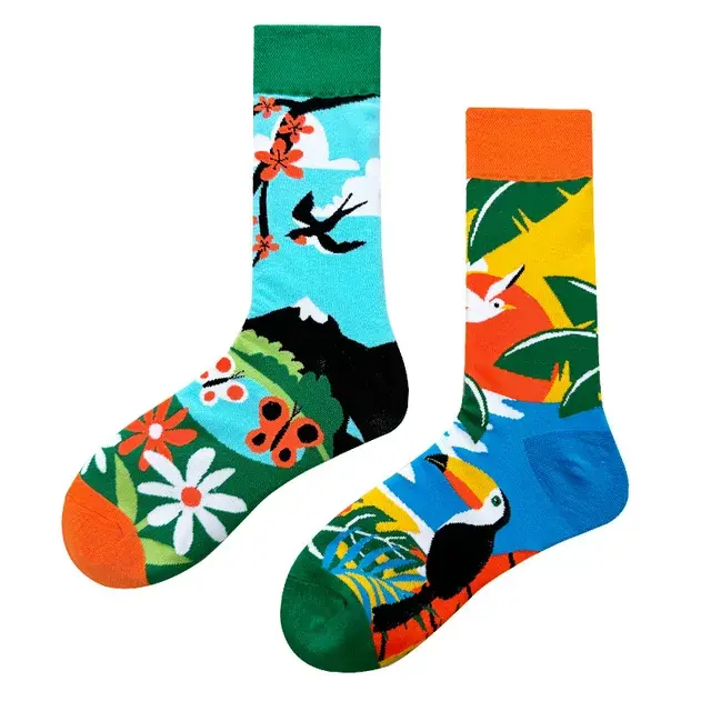 Bird Paradise Mismatched Crew Socks
