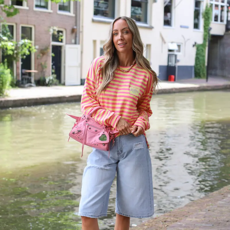 Bisous streep shirt geel roze