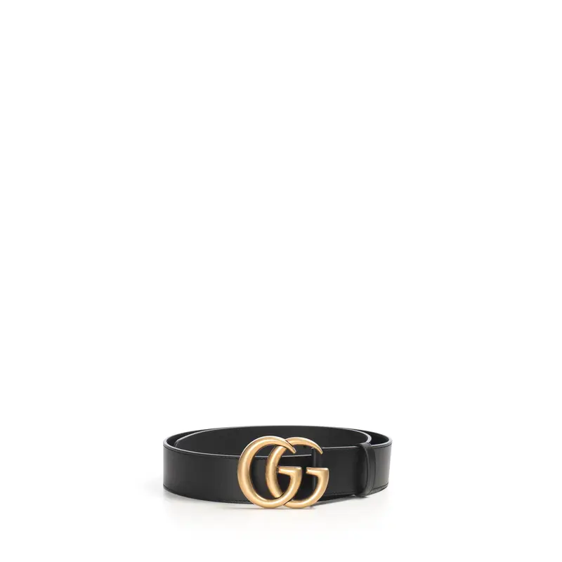 Black 40mm Leather Belt With Double G Buckle