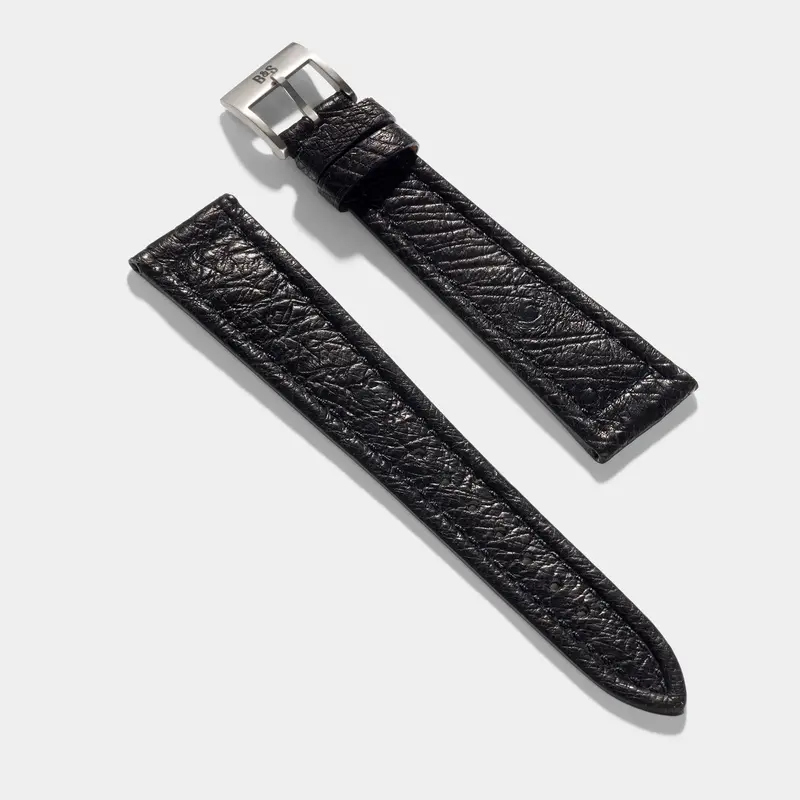Black Boxed Grained Ostrich Watch Strap – Classic Dress