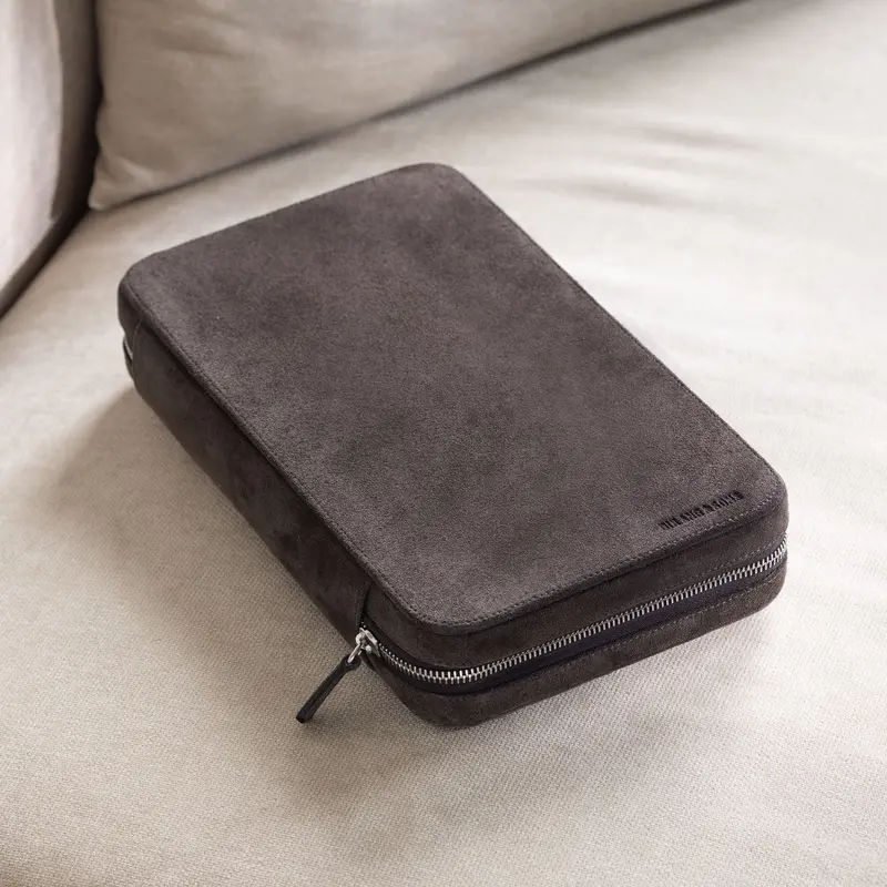 Black Brown Suede 10 Watch Leather Zip Folder