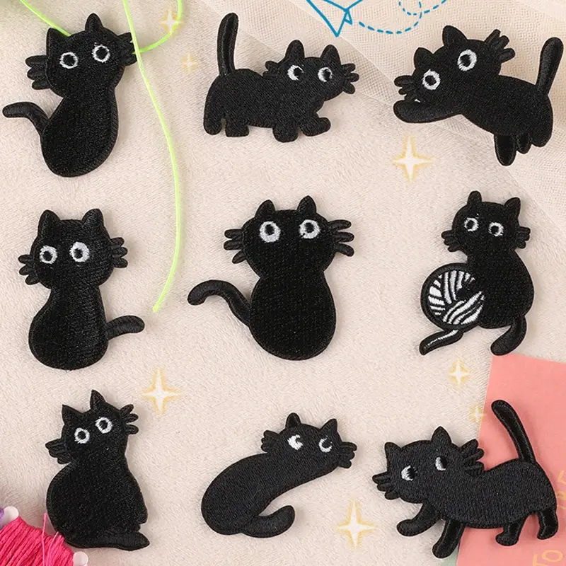 Black Cat Embroidered Iron-On Patch (9 Designs)