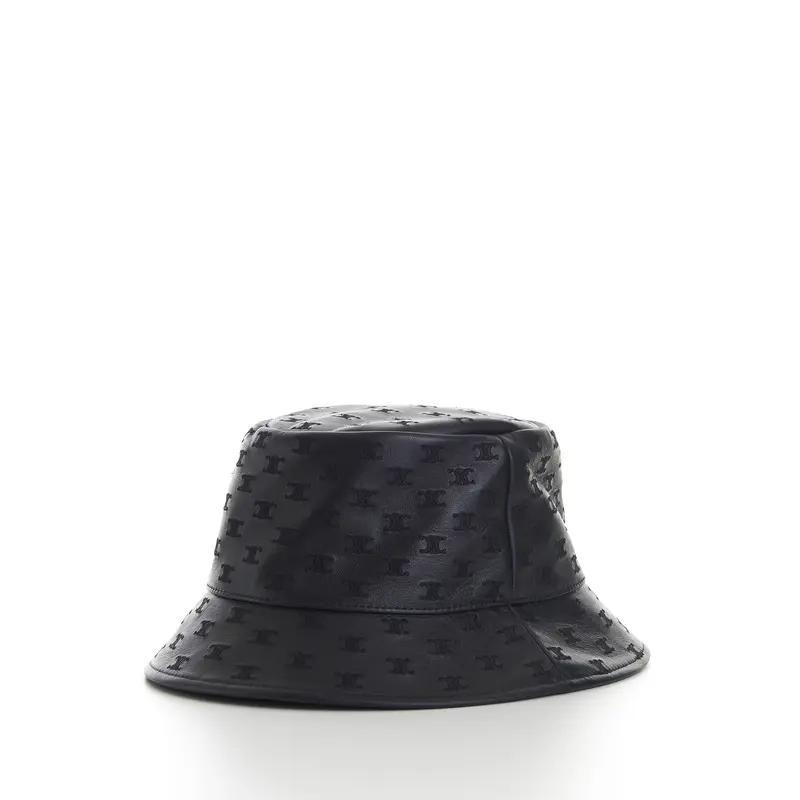 Black Leather Bucket Hat - Mini Triomphe Embroidery