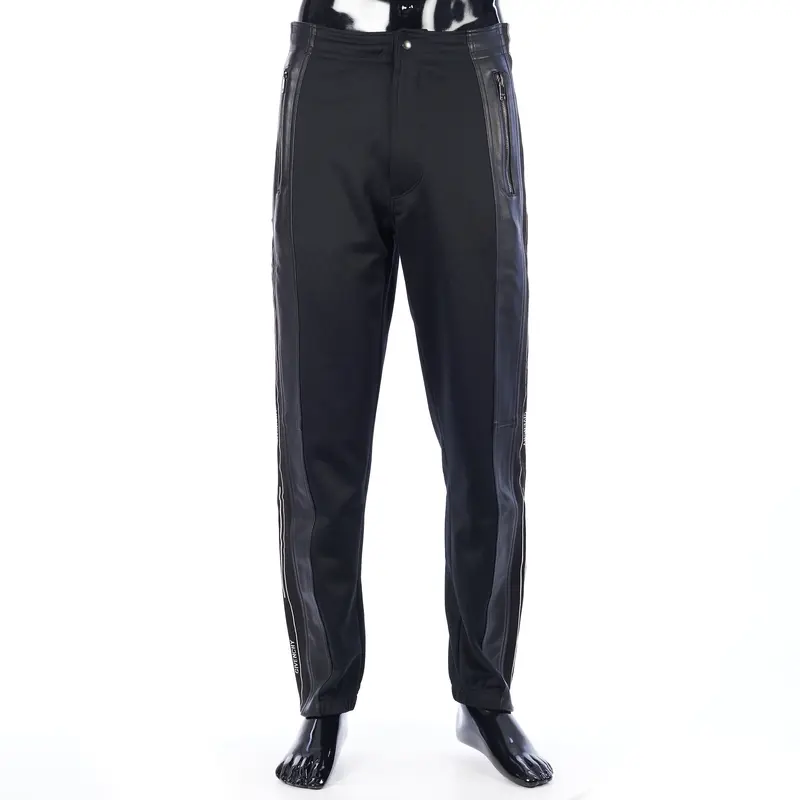 Black Leather Panelled Jogging Pants - Logo Detail, Zip Pockets