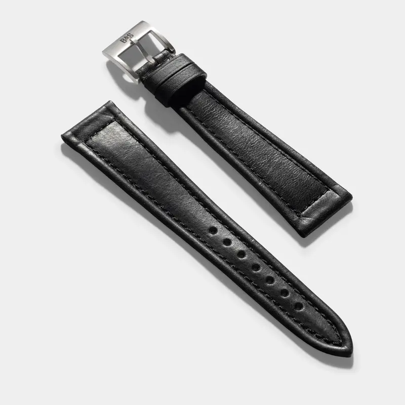 Black Sculptured Smooth Calfskin Watch Strap – Retro Dress