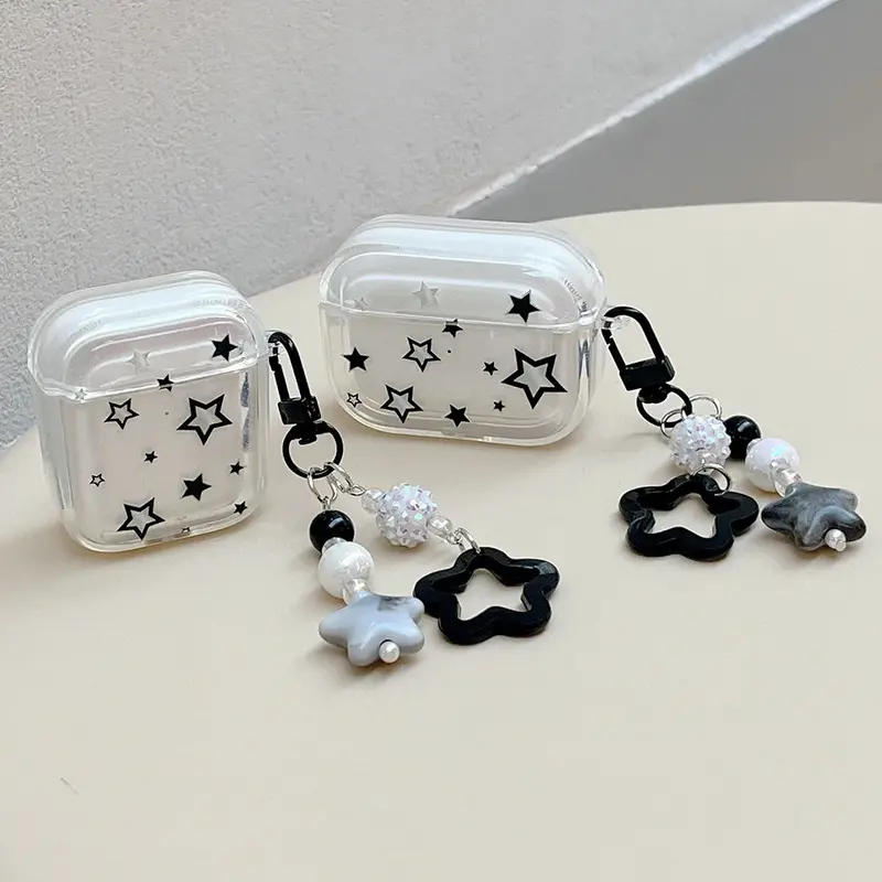 Black Star AirPods Case Cover Wth Charm Strap