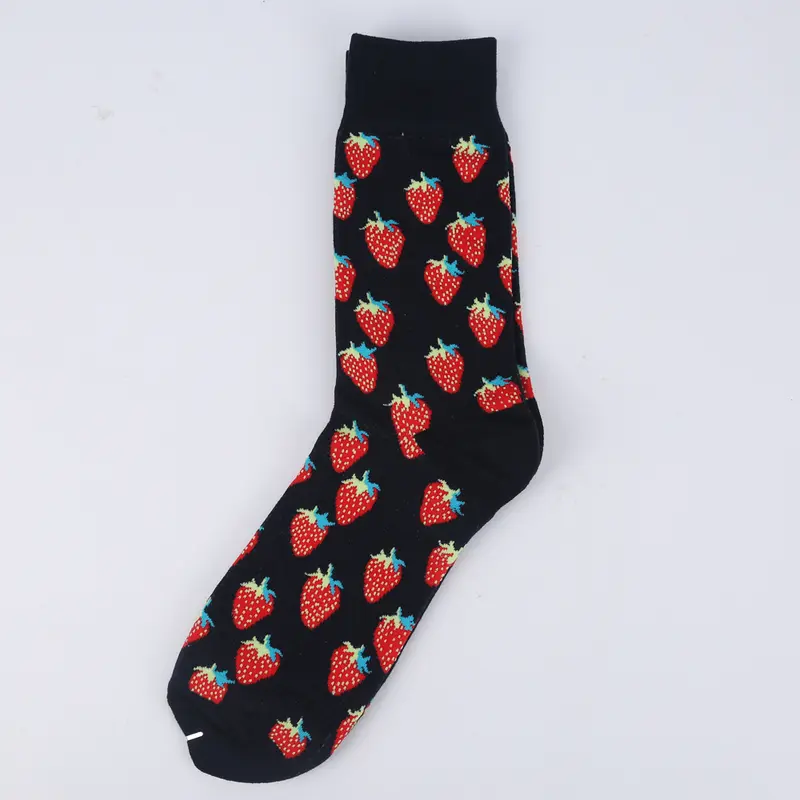 Black Strawberry Crew Socks