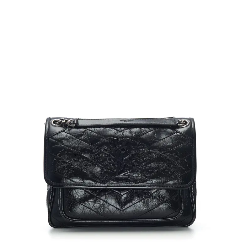 Black Vintage Leather Niki Bag - Medium, Chain Strap, YSL
