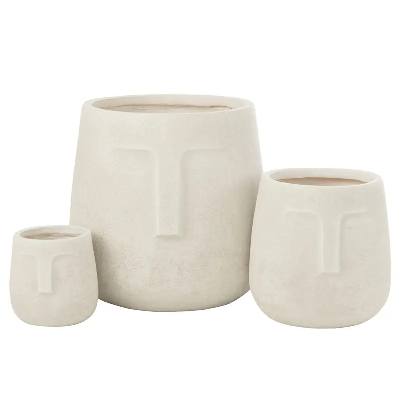Bloempotten Moai Klei Wit Set van 3 J-Line