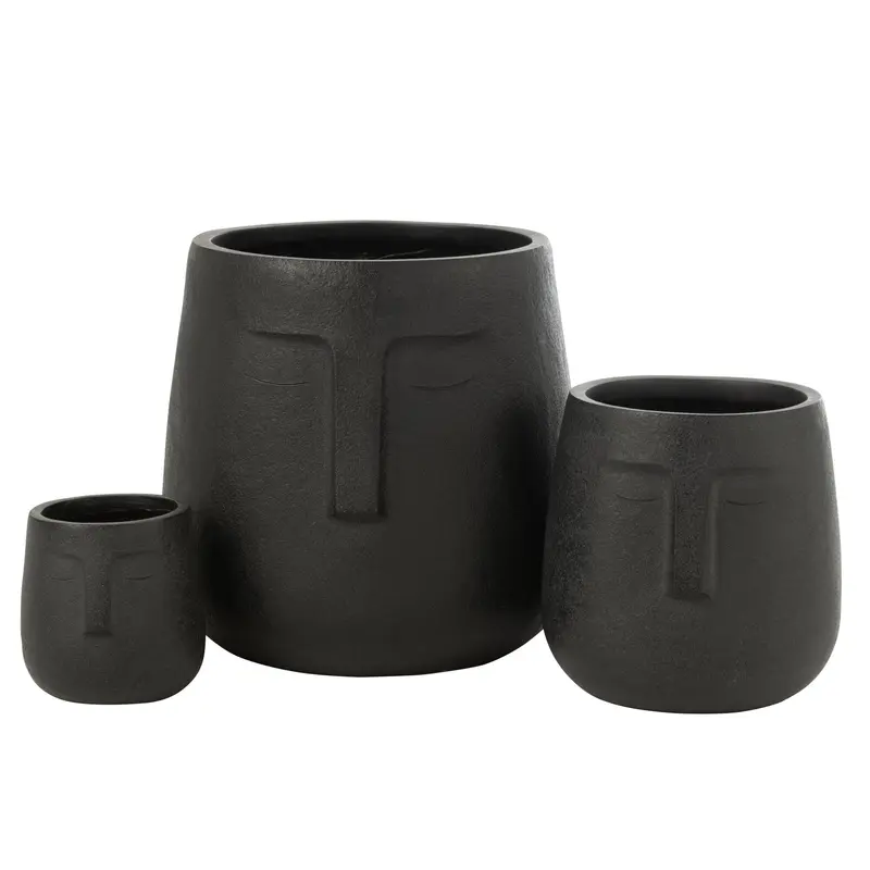 Bloempotten Moai Klei Zwart Set van 3 J-Line