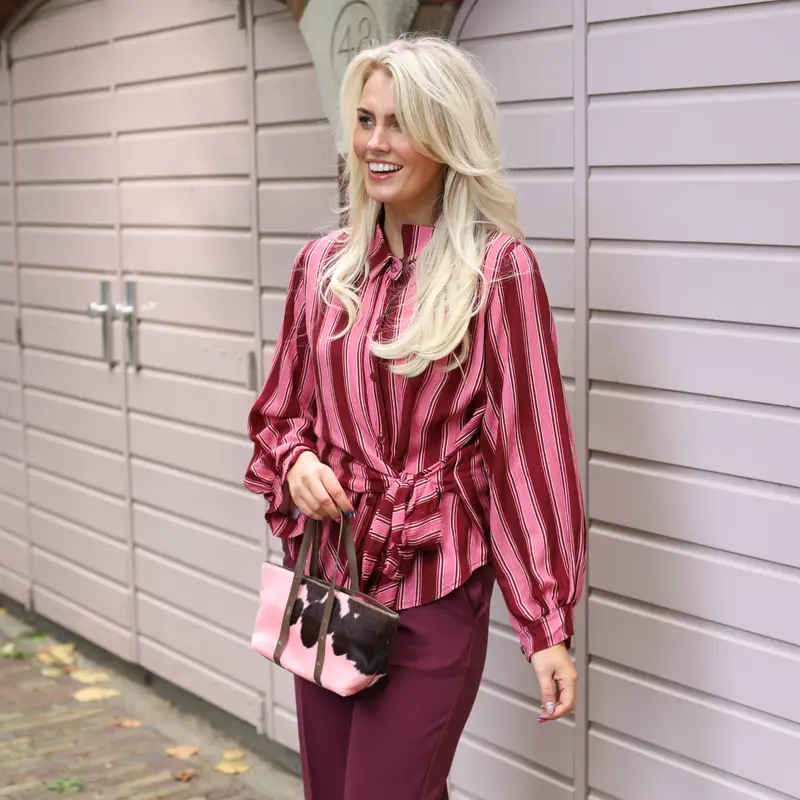 Blouse strepen met knoop burgundy