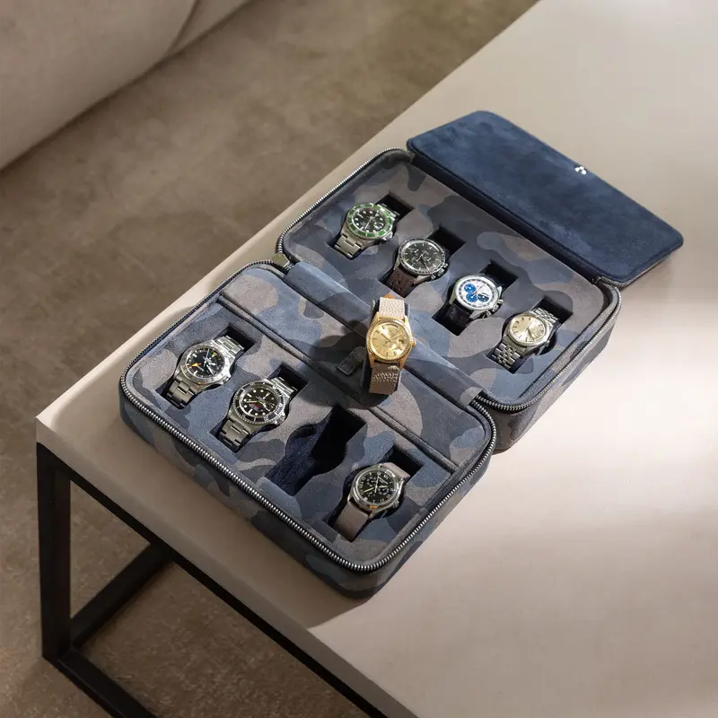 Blue Camo Suede Luxury Leather 8 Watch Box by JPM