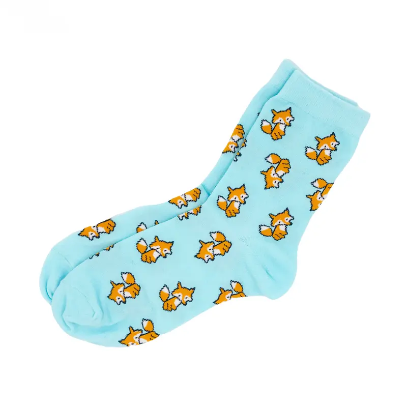 Blue Fox Print Crew Socks
