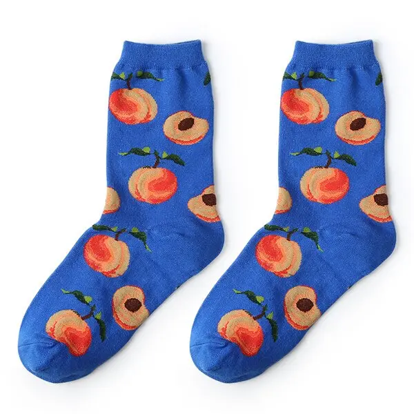 Blue Peach Pattern Crew Socks