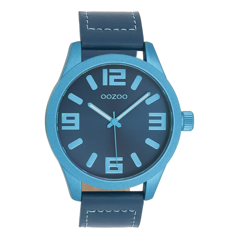 Blue watch with dark blue leather strap – C0913 (46mm)