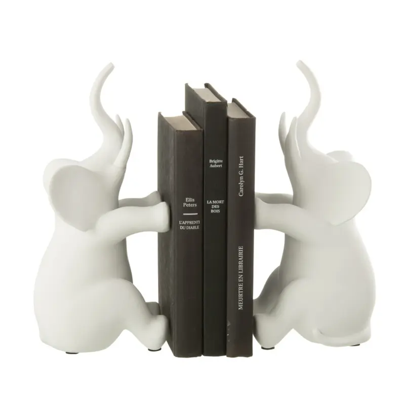 Boekensteun Olifant Zittend Polyresin Wit Set van 2 J-Line