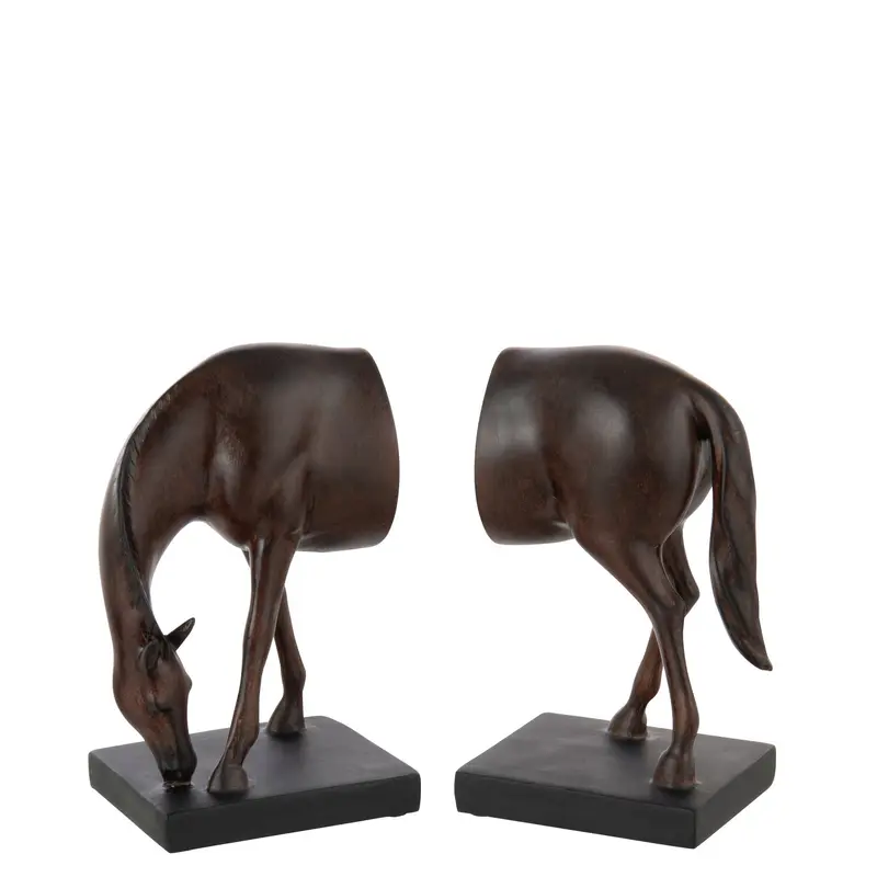 Boekensteun Paard Polyresin Donkerbruin Set van 2 J-Line