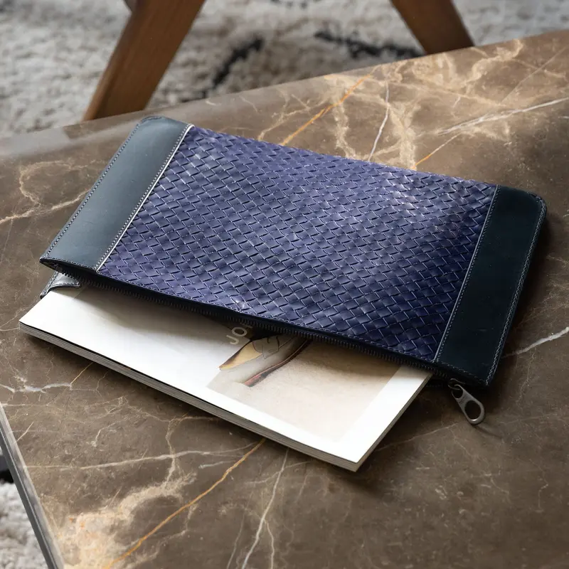 Bottega Veneta Blue Intrecciato Document Case