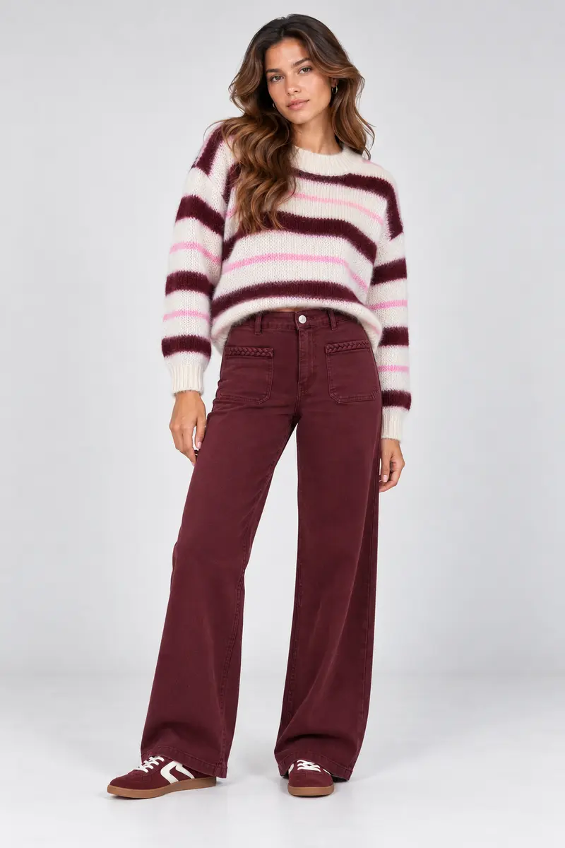 Braided detail jeans bordeaux
