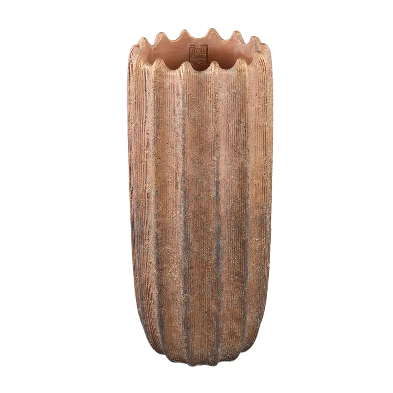 Brigett Copper Cement Pot Ribbed Round High L PTMD