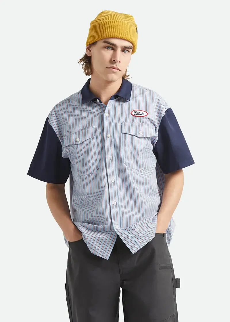Brixton Mens Builders Stripe Olson Shirt Blue
