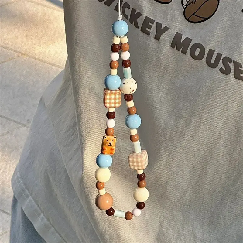 Brown and Blue Beaded Wrist Strap