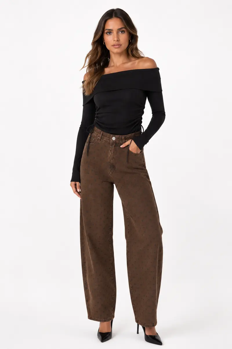 Bruine polkadot jeans