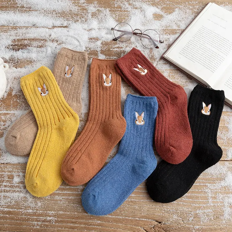 Bunny Embroidery Crew Socks (6 Colours)