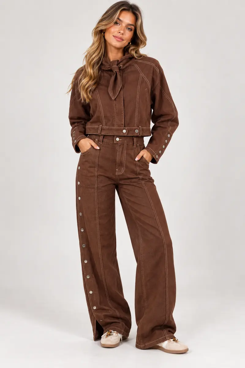 Button up jeans camel brown