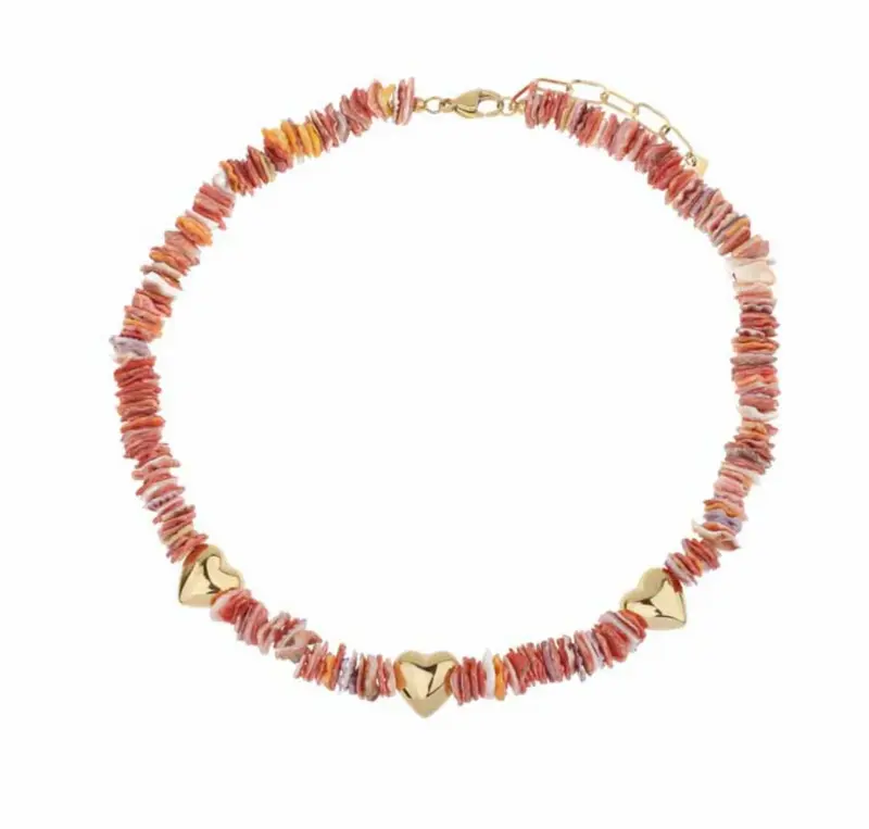 By Jam schelpen choker ketting koraalrood met gouden hartjes