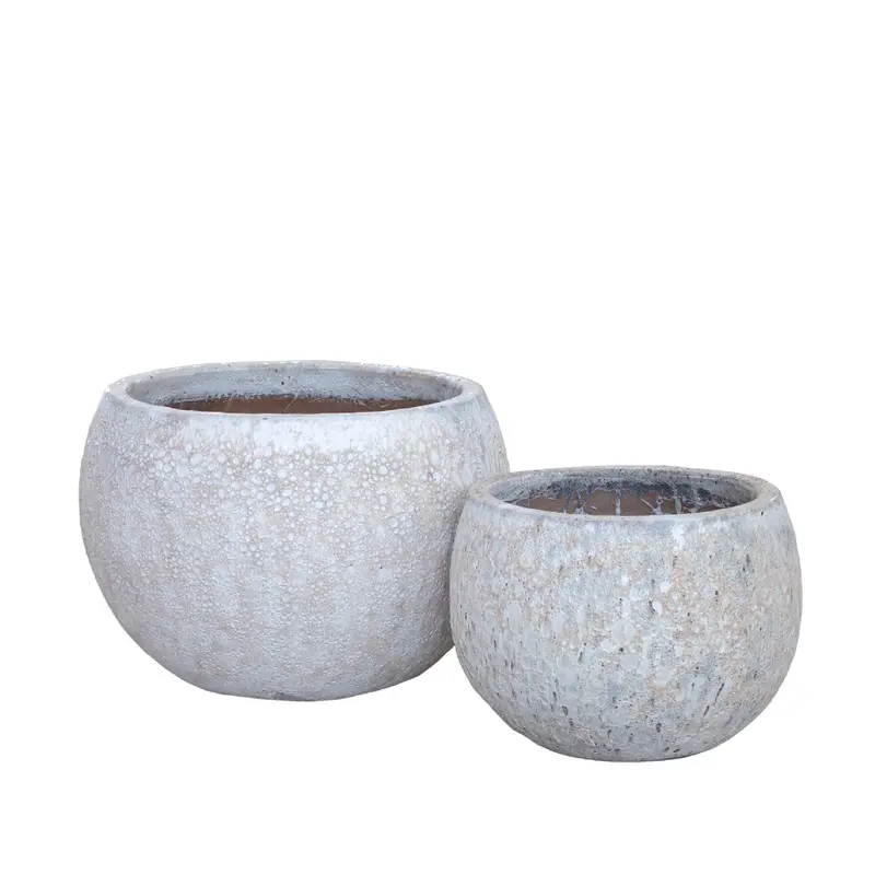 Caedyn White Round Ceramic Pot Rough Finish L Set van 2 PTMD