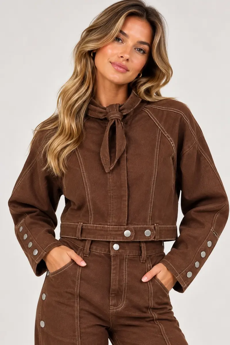 Camel/bruin denim jasje kort