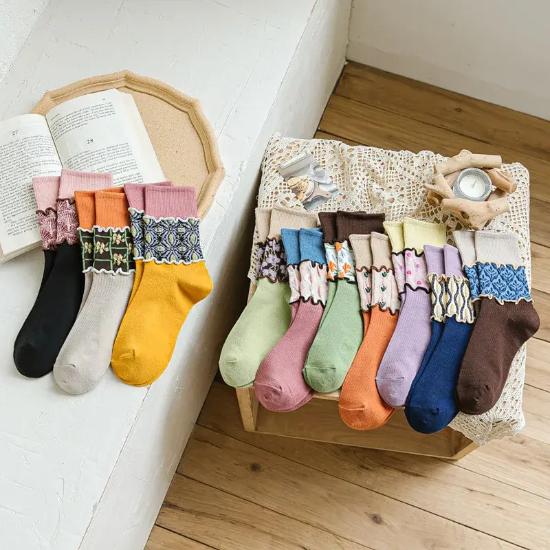 Candy Colour Texture Crew Socks