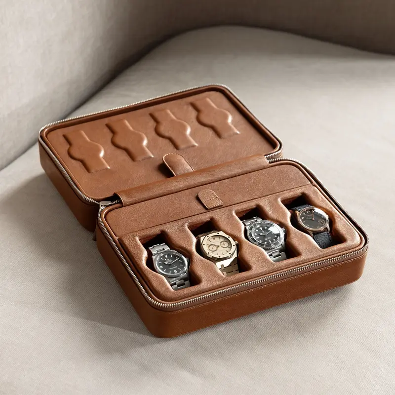 Caramel Brown Luxury Leather Watch Box by JPM