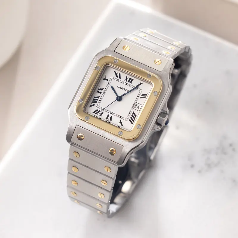 Cartier Santos Carree Stahl und Gold mit weißem Zifferblatt Referenz 2961