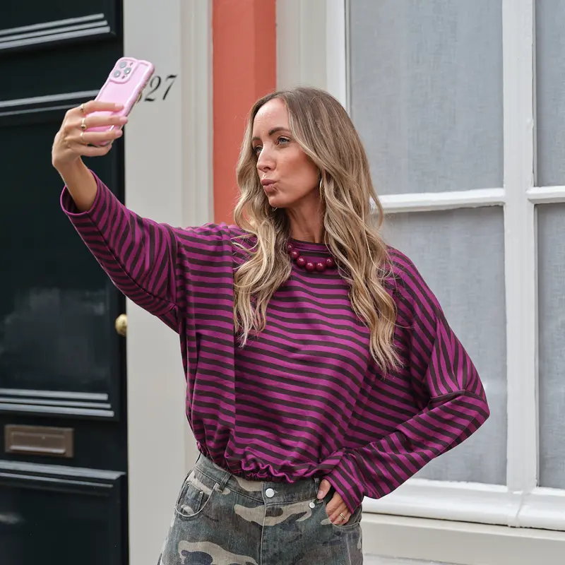 Cassie streep trui paars bruin