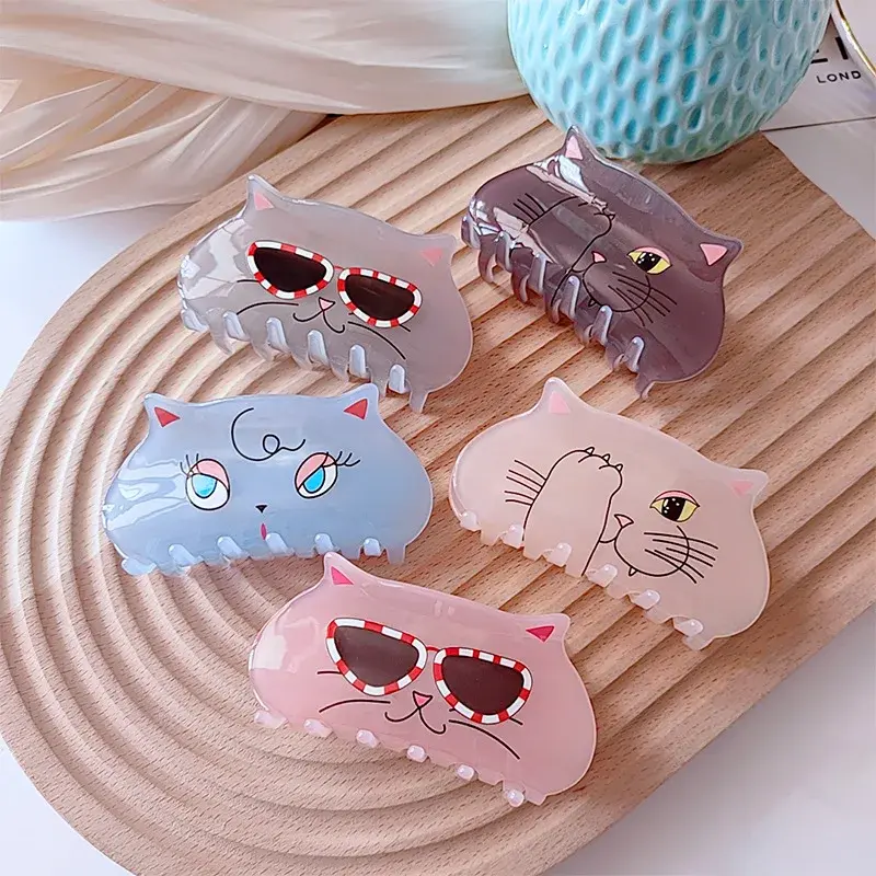 Cat Face Glossy Acrylic Hair Claw Clip (5 Designs)