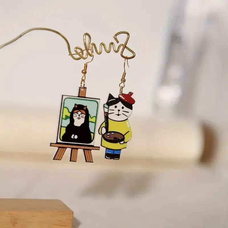 Cat Painter Dangly Earrings