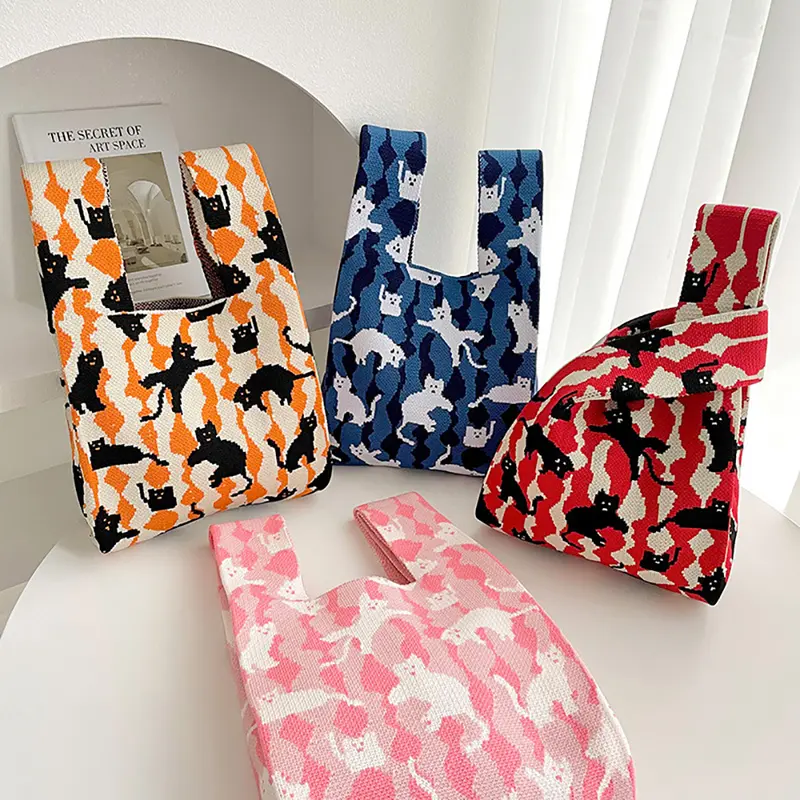 Cat Party Knitted Mini Lunch Tote (4 Colours)