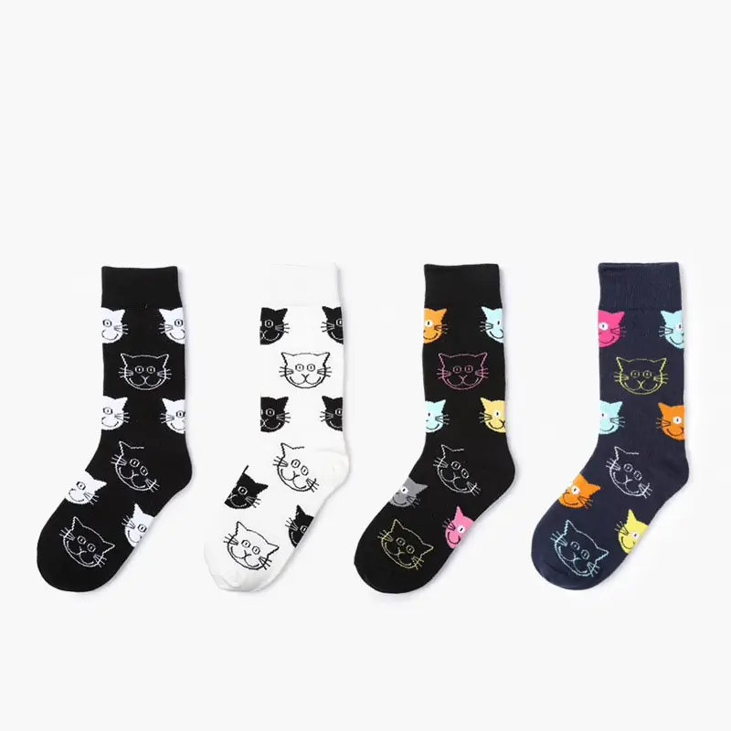 Cat Pattern Crew Socks (4 Colours)