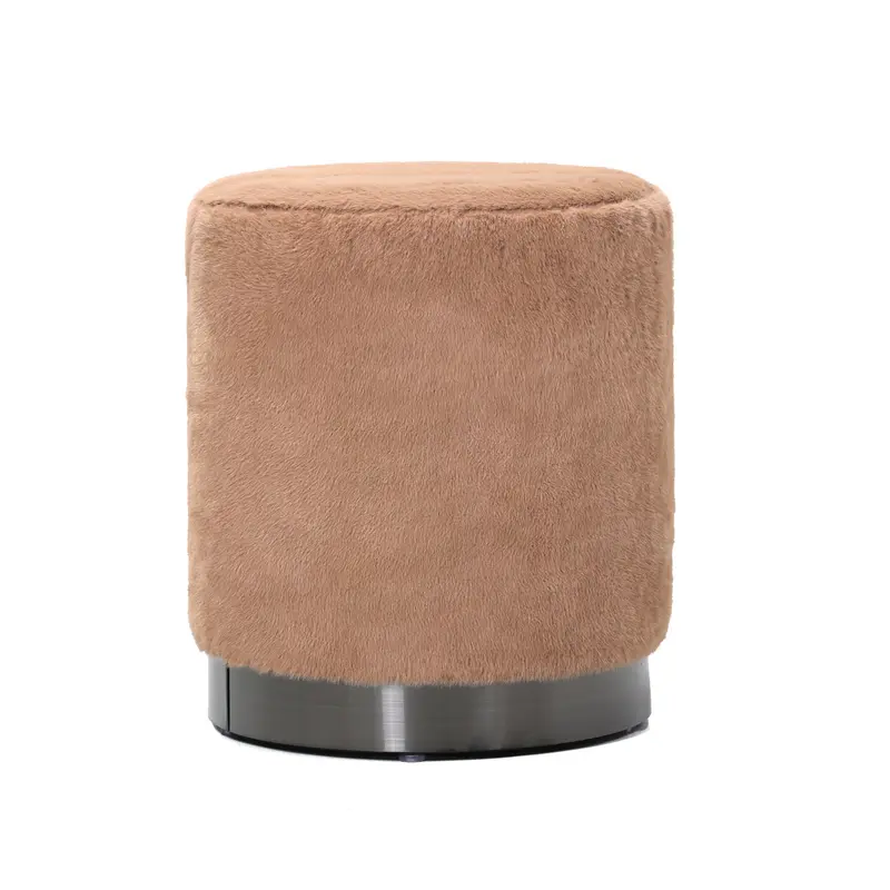 Cemile Brown Fabric Round Fur Poef PTMD