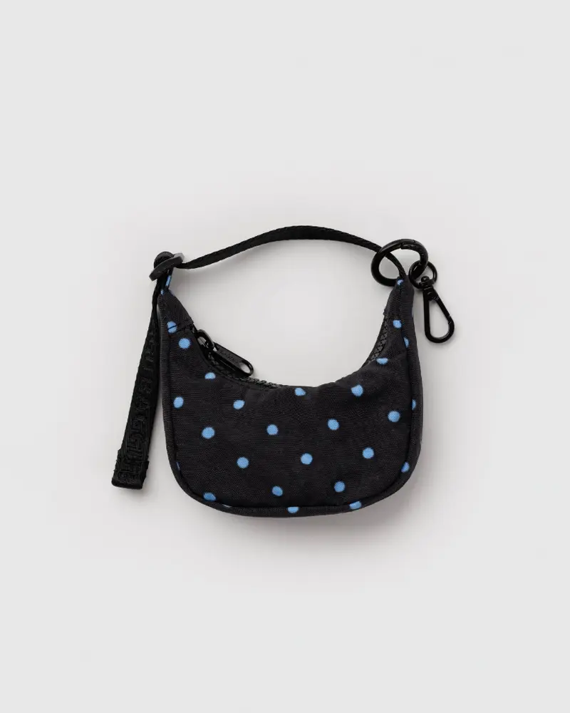 Charm Crescent Bag - Black & Sky Blue Microdot