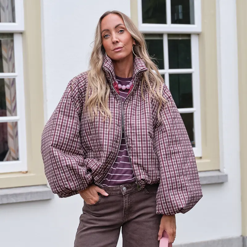Checked bomber jack bordeaux