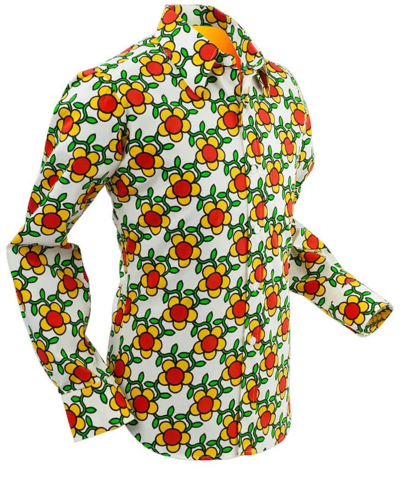 Chenaski Mens Shirt Flowergrid Cream