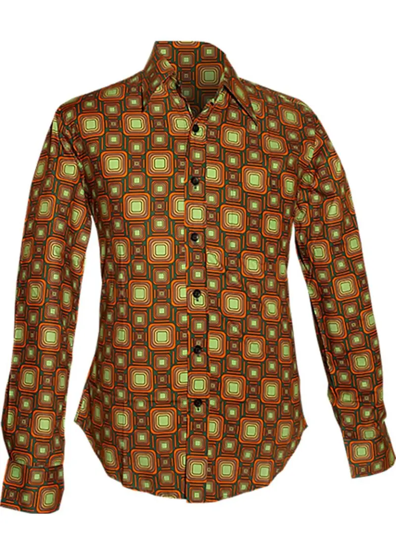 Chenaski Men's Tube 70s Shirt Green Orange Brown