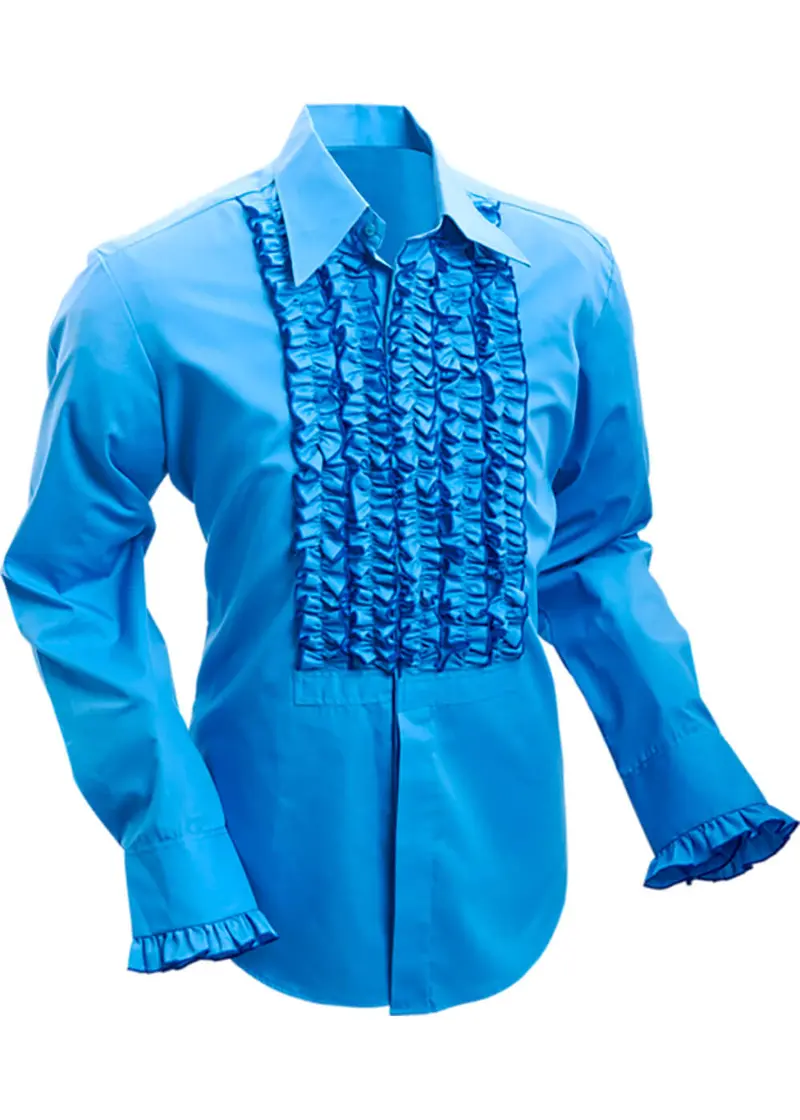 Chenaski Ruche Frill 70's Shirt Mid Blue