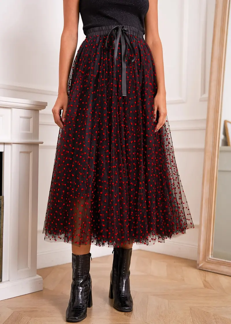 Choklate Paris Heart 50s Black Red Tulle Skirt